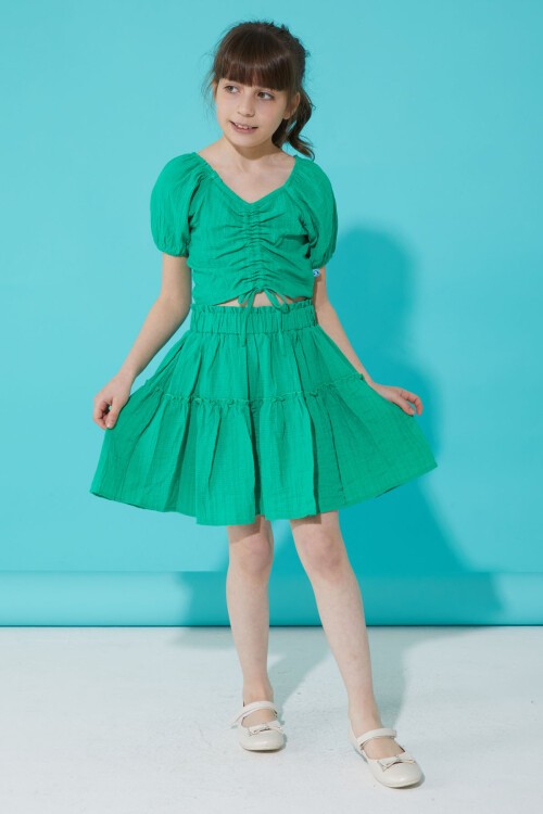Yeşil Etekli Askılı Bluzlu Kız Çocuk Takım 15342