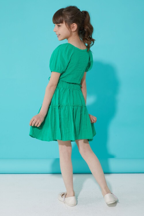 Yeşil Etekli Askılı Bluzlu Kız Çocuk Takım 15342