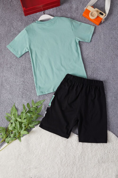 Yeşil Karakter Baskılı Erkek Çocuk Şortlu Takım 15279