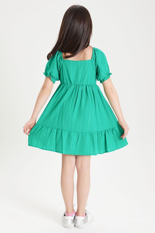 Yeşil Kız Çocuk Omuz Askılı Elbise 15084