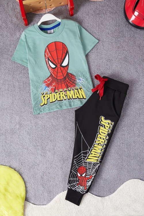 Yeşil Örümcek Adam Baskılı Tişörtlü Erkek Çocuk Takım 15219