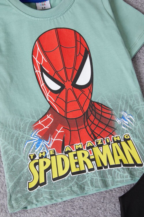 Yeşil Örümcek Adam Baskılı Tişörtlü Erkek Çocuk Takım 15219