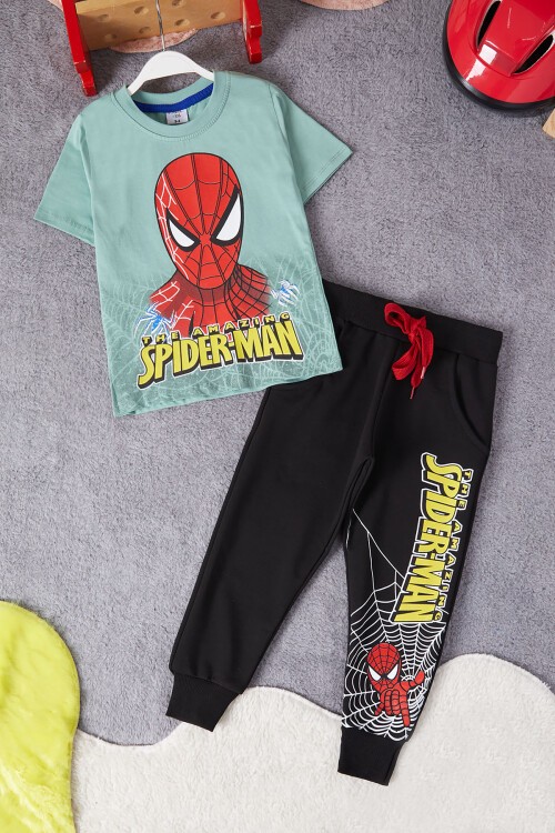 Yeşil Örümcek Adam Baskılı Tişörtlü Erkek Çocuk Takım 15219