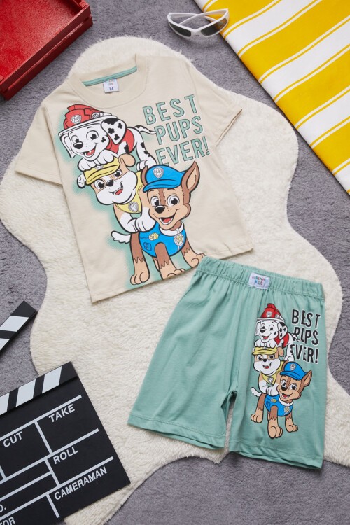 Yeşil Sevimli Köpek Baskılı Erkek Çocuk Şortlu Takım 15264