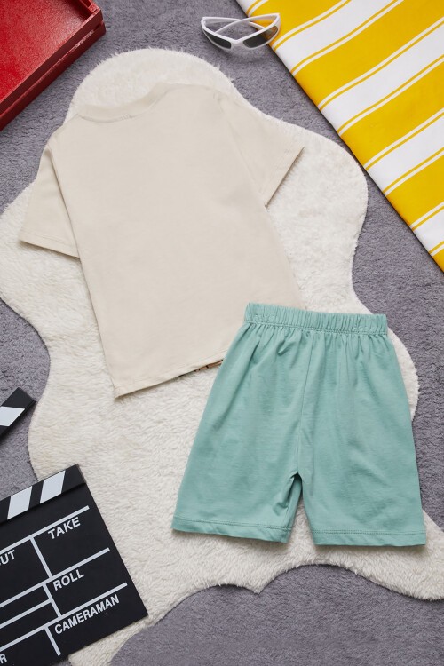 Yeşil Sevimli Köpek Baskılı Erkek Çocuk Şortlu Takım 15264