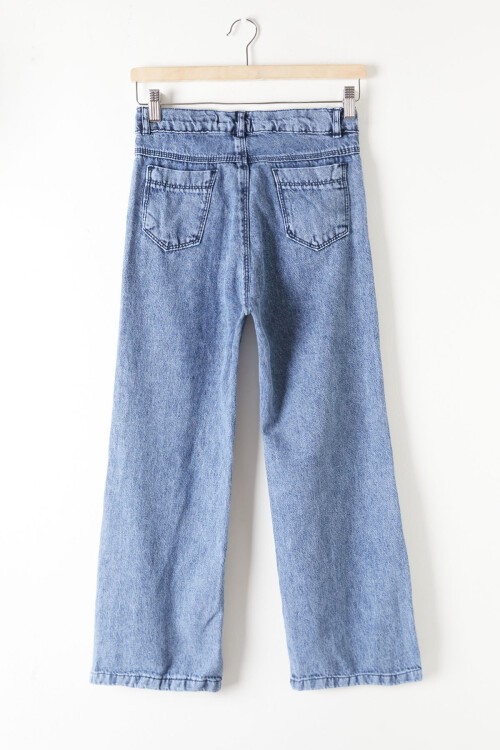 Açık Mavi Geniş Paça Yandan Patlı Kız Jean Pantolon 16202