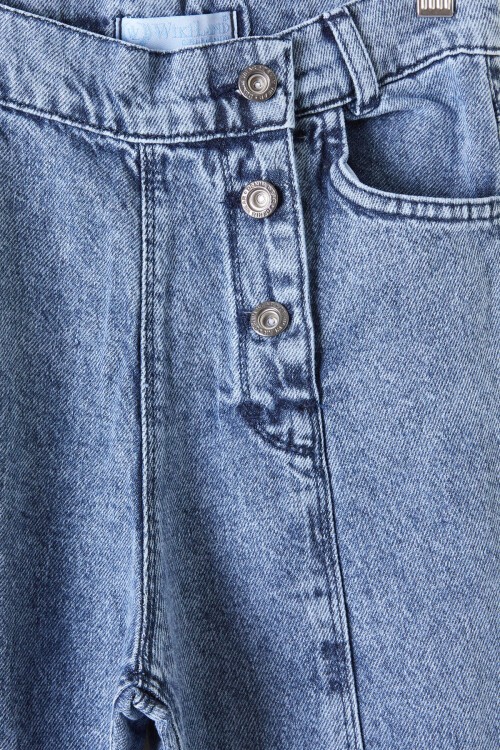 Açık Mavi Geniş Paça Yandan Patlı Kız Jean Pantolon 16202