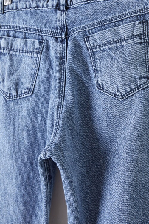 Açık Mavi Geniş Paça Yandan Patlı Kız Jean Pantolon 16202