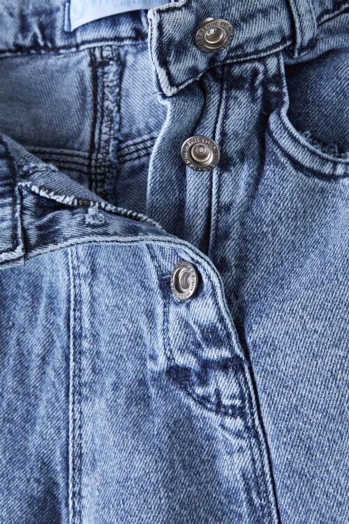 Açık Mavi Geniş Paça Yandan Patlı Kız Jean Pantolon 16202