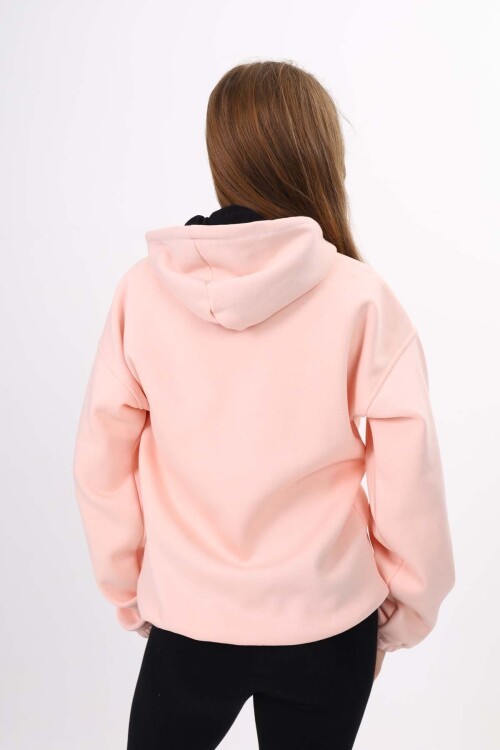 Açık Pembe Yazı Baskılı Polarlı Kız Çocuk Kapşonlu Sweatshirt 16642