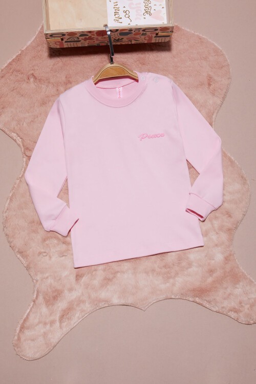 Açık Pembe Yazı Nakışlı Kız Çocuk Çıtçıtlı Sweatshirt 16419