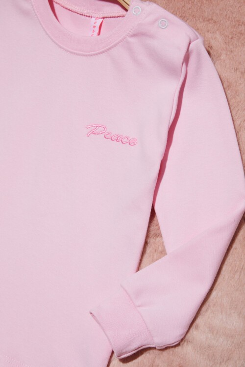 Açık Pembe Yazı Nakışlı Kız Çocuk Çıtçıtlı Sweatshirt 16419