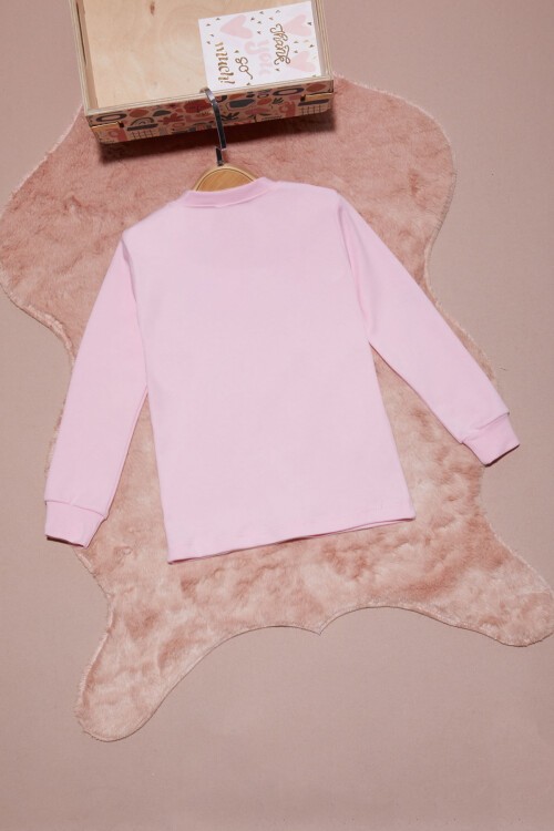 Açık Pembe Yazı Nakışlı Kız Çocuk Çıtçıtlı Sweatshirt 16419
