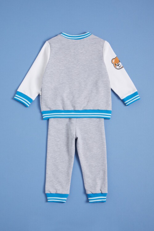 Gri Ayıcık Baskılı Kolej Ceketli Erkek Bebek Takım 16183