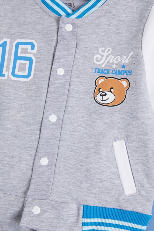 Gri Ayıcık Baskılı Kolej Ceketli Erkek Bebek Takım 16183