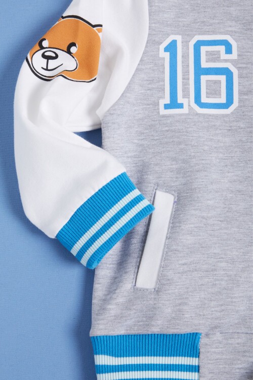 Gri Ayıcık Baskılı Kolej Ceketli Erkek Bebek Takım 16183