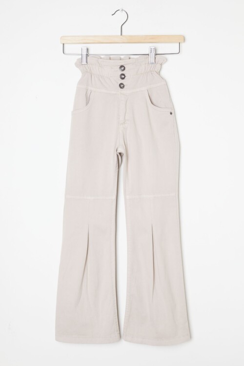 Bej İspanyol Paça Beli Lastikli Kız Pantolon 16233