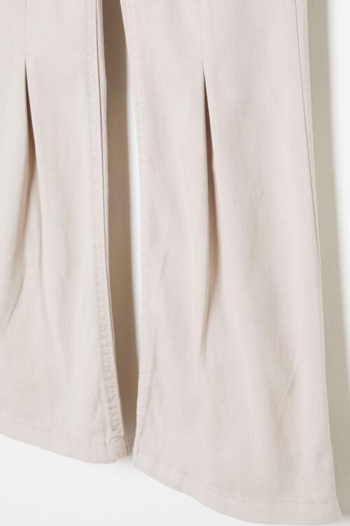 Bej İspanyol Paça Beli Lastikli Kız Pantolon 16233