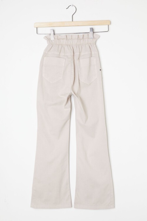 Bej İspanyol Paça Beli Lastikli Kız Pantolon 16233