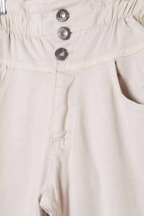 Bej İspanyol Paça Beli Lastikli Kız Pantolon 16233