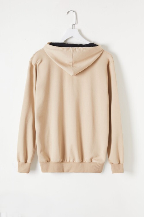 Erkek Çocuk Kapüşonlu Fermuarlı Bej Okul Hırkası 16196