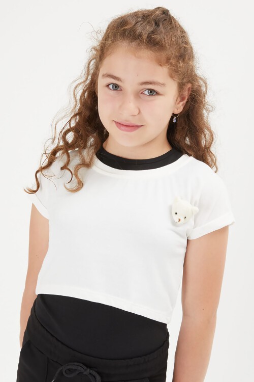 Beyaz Croplu Atletli Kız Çocuk 3lü Takım 16053