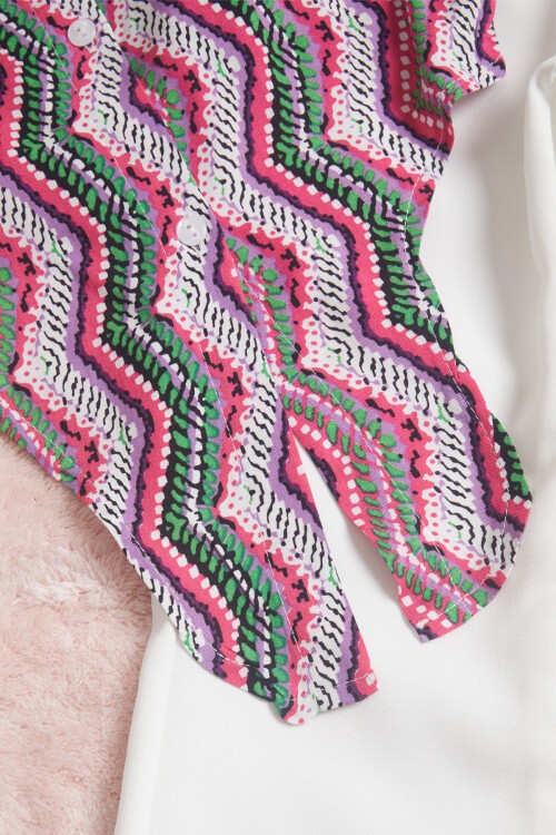 Beyaz Desenli Gömlekli İspanyol Paça Pantolon Kız Takım 15602