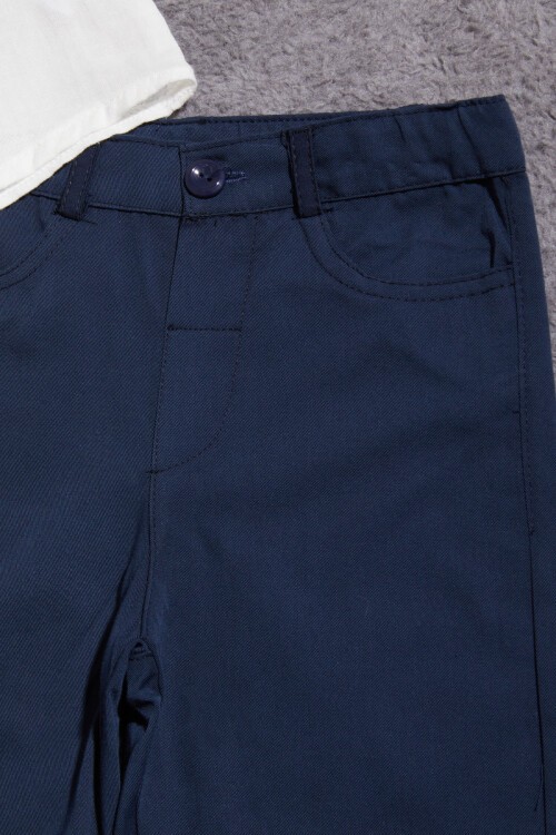 Beyaz Gömlekli Keten Şortlu Erkek Çocuk Takım 15430