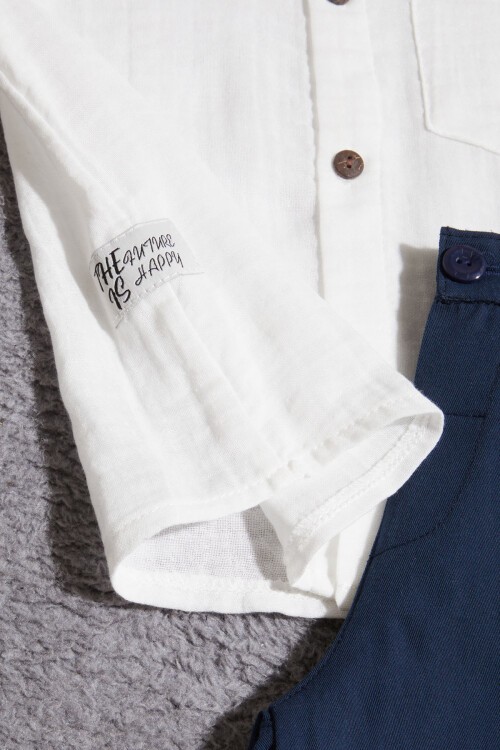 Beyaz Gömlekli Keten Şortlu Erkek Çocuk Takım 15430