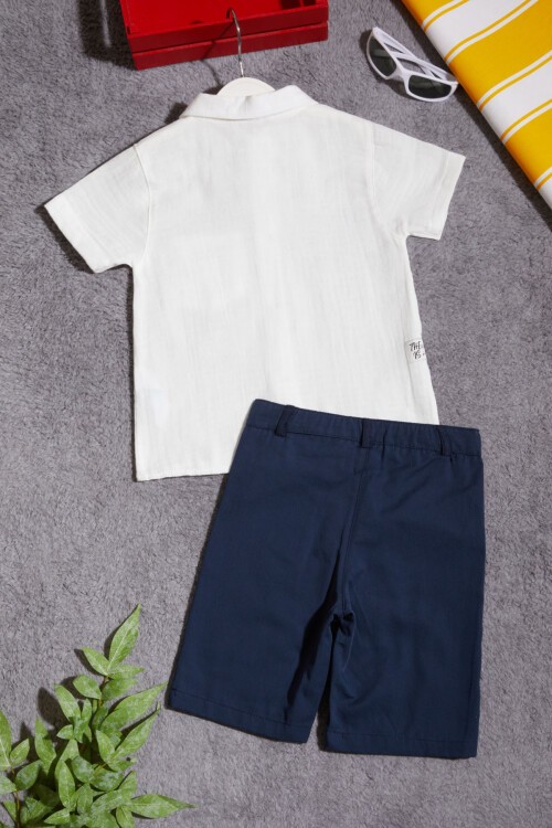 Beyaz Gömlekli Keten Şortlu Erkek Çocuk Takım 15430