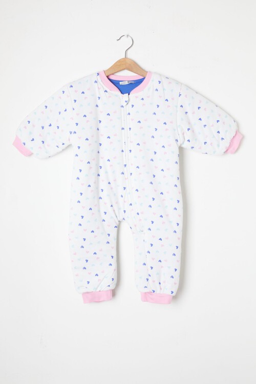 Beyaz Kalp Desenli Kız Çocuk Uyku Tulumu 16360