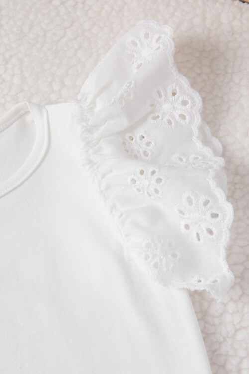 Beyaz Kolları Dantelli Kız bebek Çıtçıtlı Badi 15464