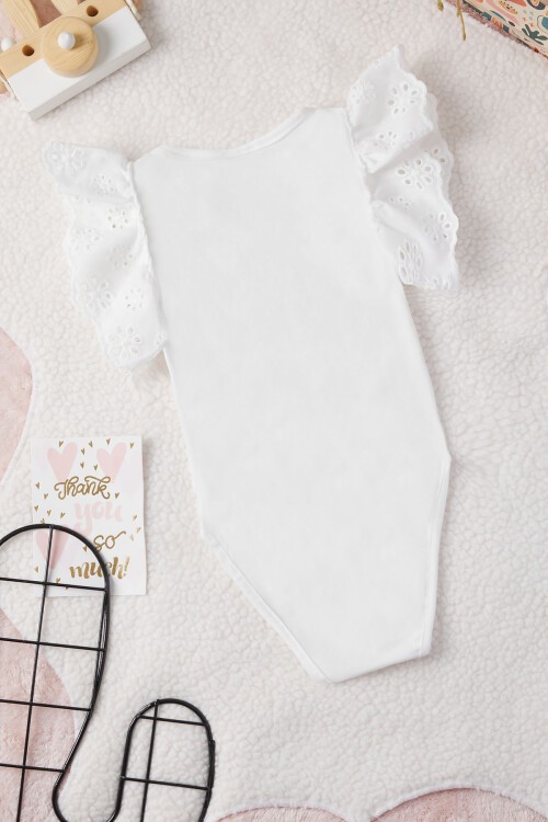 Beyaz Kolları Dantelli Kız bebek Çıtçıtlı Badi 15464