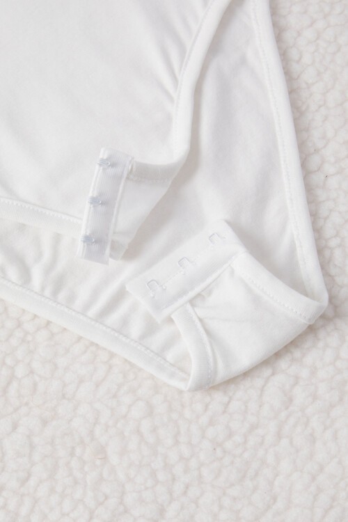 Beyaz Kolları Dantelli Kız bebek Çıtçıtlı Badi 15464