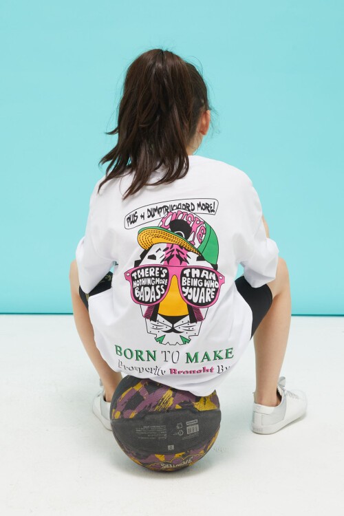 Beyaz Ön ve Arkası Baskılı Oversize Kız T-shirt 15380