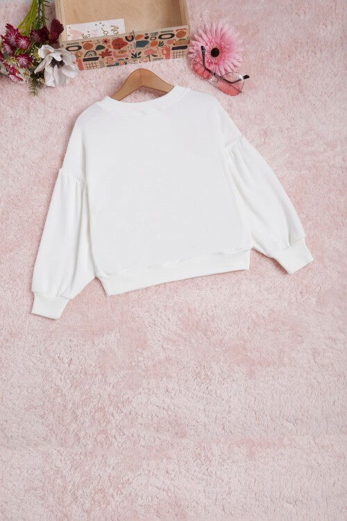 Beyaz Oversize Uzun Kollu Kız Çocuk Sweatshirt 16325