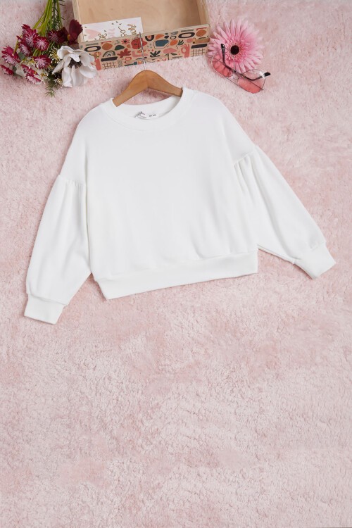 Beyaz Oversize Uzun Kollu Kız Çocuk Sweatshirt 16325