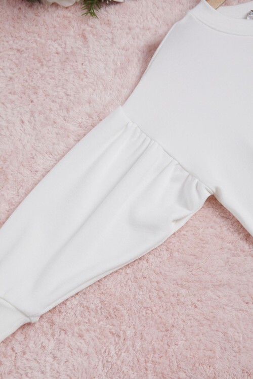 Beyaz Oversize Uzun Kollu Kız Çocuk Sweatshirt 16325