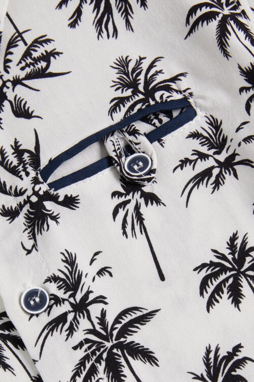 Beyaz Palmiye Baskı Gömlekli Şortlu Erkek Takım 15644