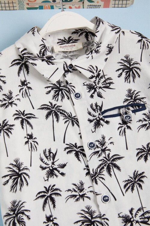 Beyaz Palmiye Baskı Gömlekli Şortlu Erkek Takım 15644