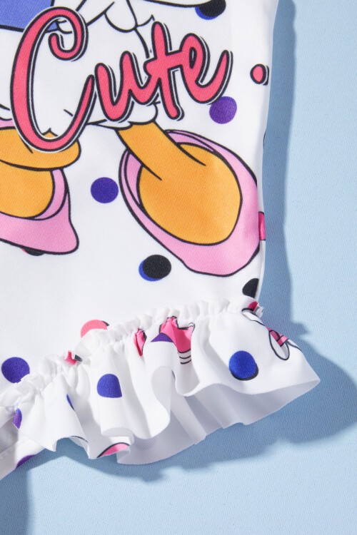 Beyaz Puantiyeli Baskılı Kız Çocuk Mayo 15625