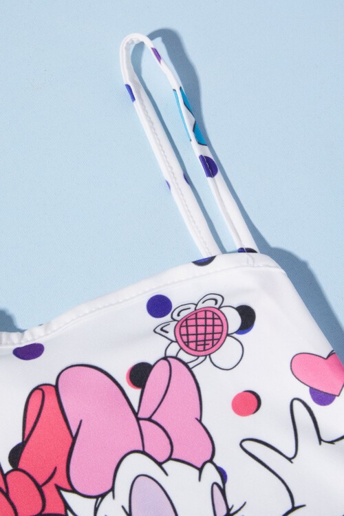 Beyaz Puantiyeli Baskılı Kız Çocuk Mayo 15625