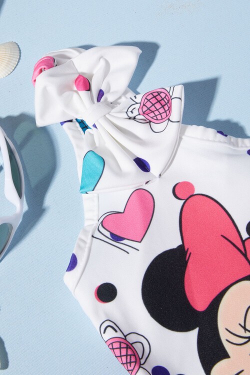 Beyaz Puantiyeli Baskılı Kız Çocuk Mayo 15625