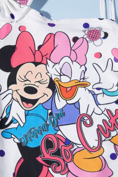 Beyaz Puantiyeli Baskılı Kız Çocuk Mayo 15625