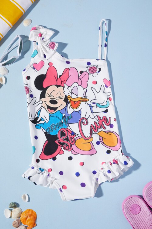 Beyaz Puantiyeli Baskılı Kız Çocuk Mayo 15625