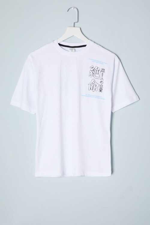 Beyaz Sırt Baskı Detaylı Erkek Tişört 16095