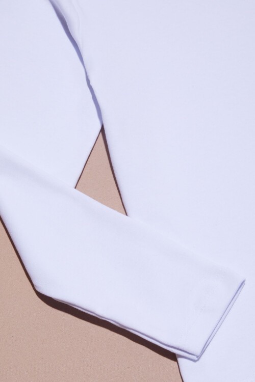 Beyaz Uzun Kollu Kız Çocuk Düz Sweatshirt 16429