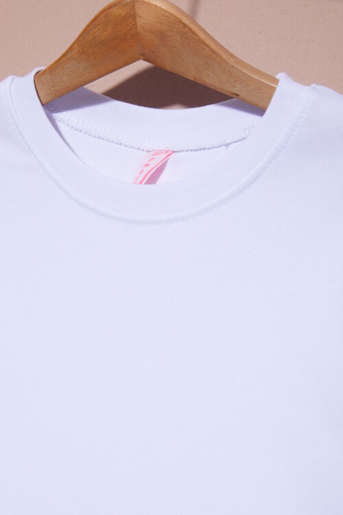 Beyaz Uzun Kollu Kız Çocuk Düz Sweatshirt 16429