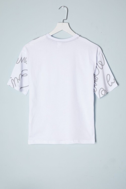 Beyaz Yazı Desenli Cepli Erkek Tişört 16081