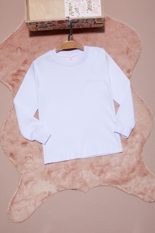 Beyaz Yazı Nakışlı Kız Çocuk Çıtçıtlı Sweatshirt 16418